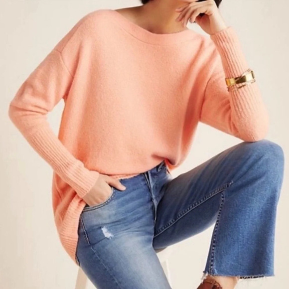 Anthropologie Sweaters - Anthropologie Naomi Peach Wool Blend Boatneck Sweater